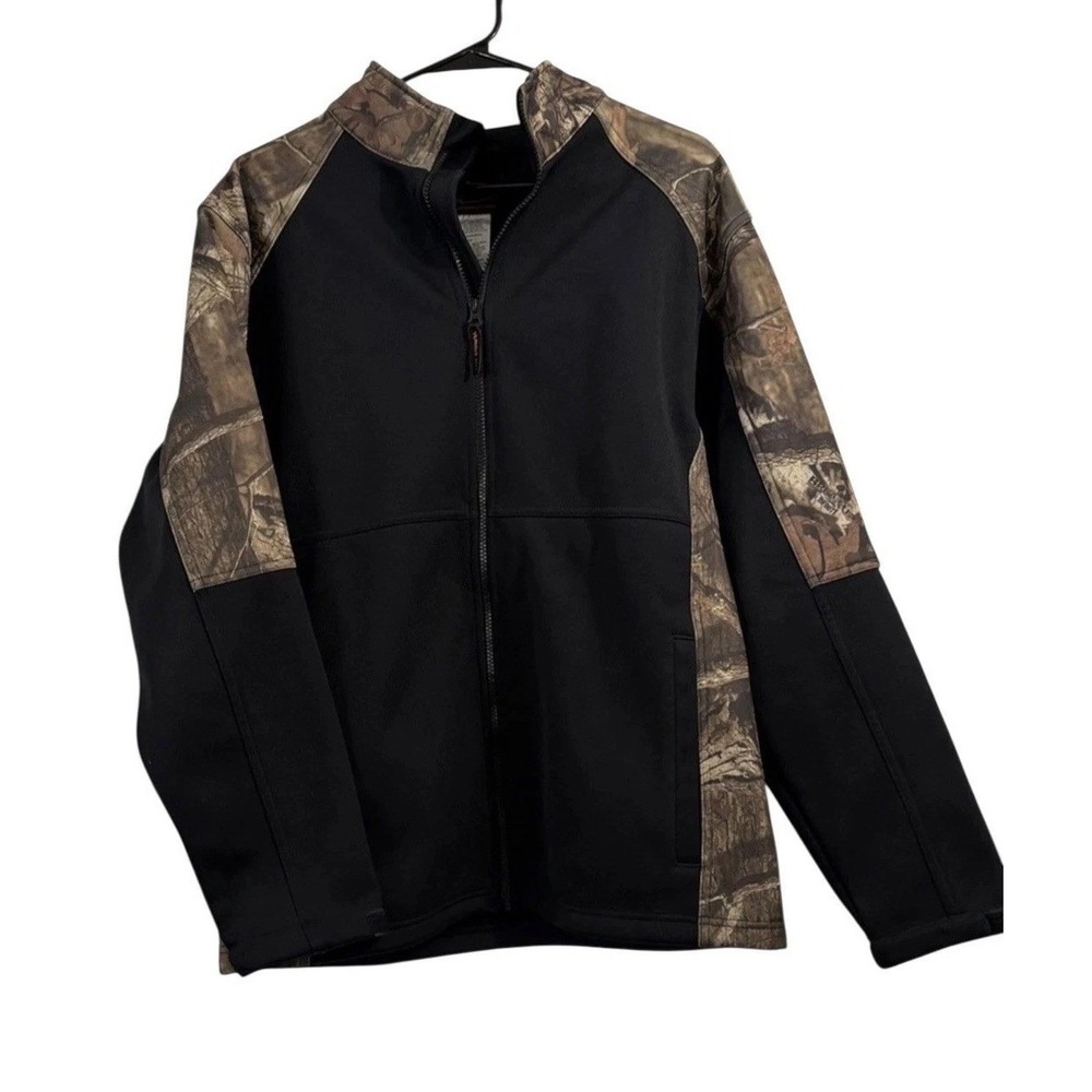 Yukon Gear Mens Full Zip Softshell Jacket Black Camo Hunting Outdoor Size M
